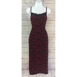 Fitted Black & Red Floral Midi Dress